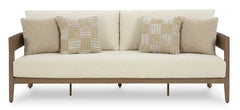 Dark Brown/White outdoor sofa with cushions, product view 2 - 2