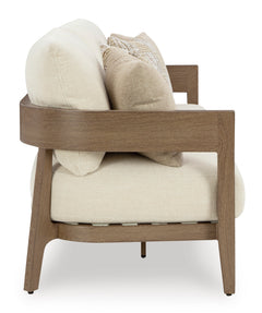 Dark Brown/White outdoor sofa with cushions, product view 4 - 4