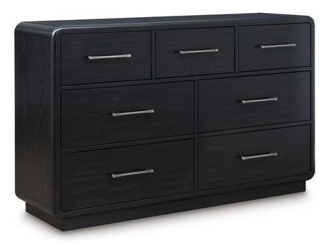 Black Seven-Drawer Dresser with Waterfall Edges