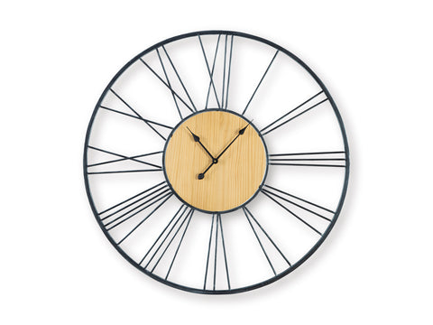 Brockett Black Metal and Natural Wood Wall Clock