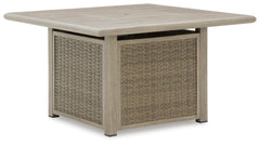 Beige, full square fire pit table with burner covered - 1
