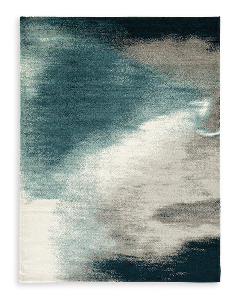 Blue Gray and Ivory Abstract Woven Rug