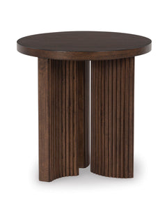 Dark Brown round end table with reeded base, product view 2 - 2