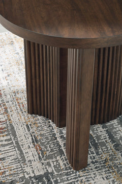 Dark Brown round end table with reeded base, product view 5 - 5
