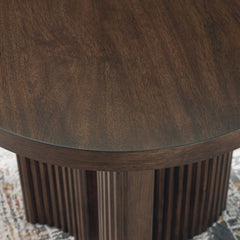 Dark Brown round end table with reeded base, product view 6 - 6