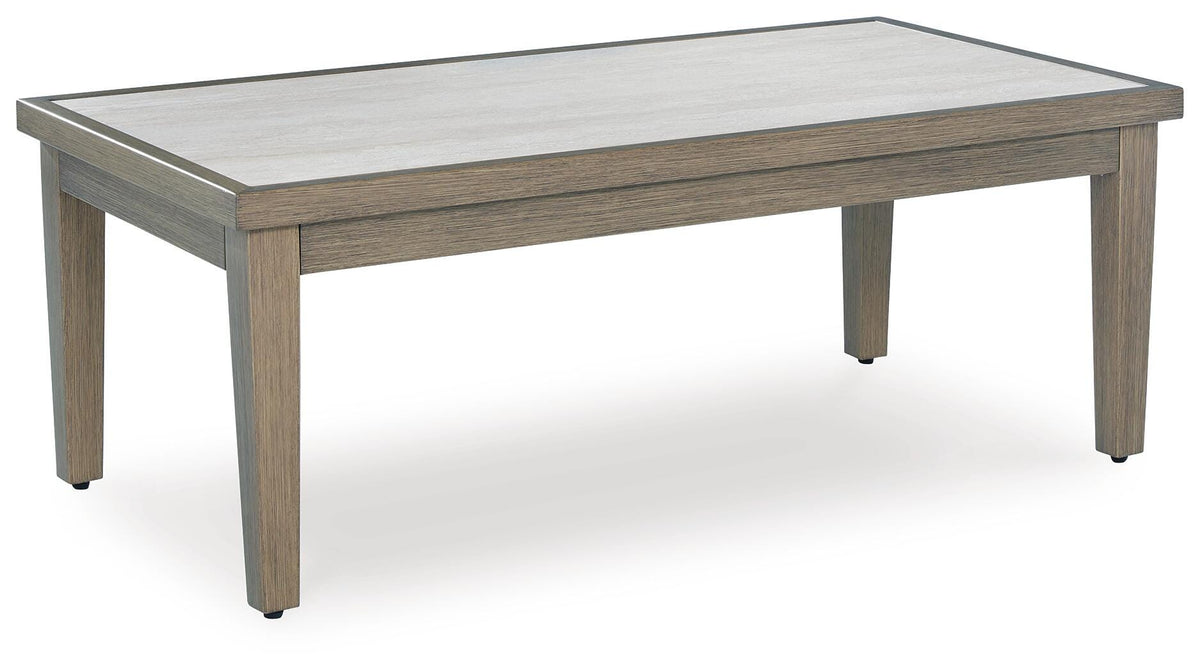Brown Beige Outdoor Coffee Table, full product angle view