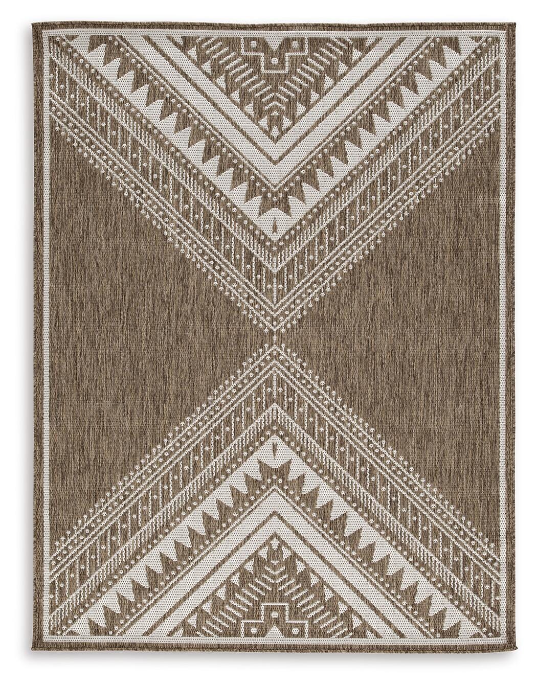 Brown/Cream 5' x 7', complete rug overhead view