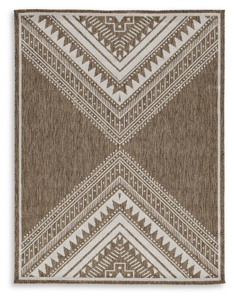 Brown and Cream Geometric Indoor/Outdoor Rug