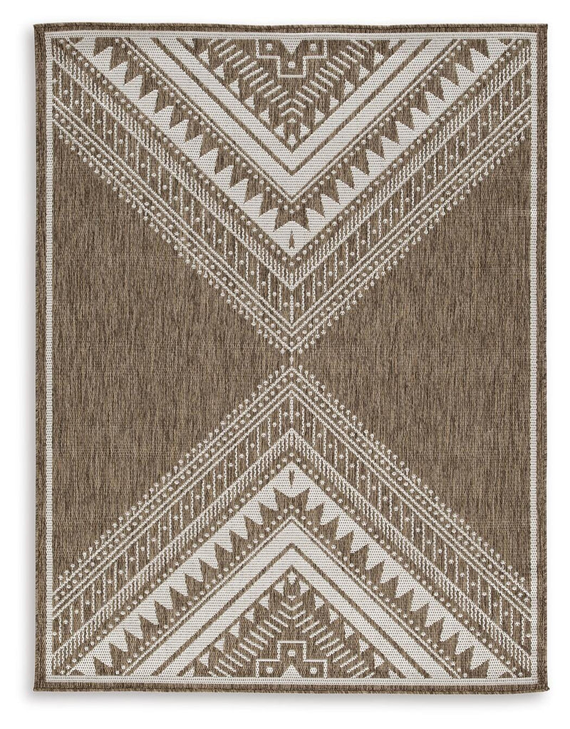 Brown and Cream Geometric Indoor/Outdoor Rug
