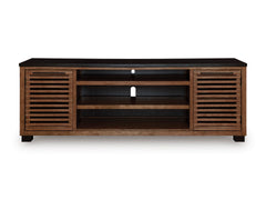 Warm Brown/Black TV stand with two cabinet doors, product view 3 - 3