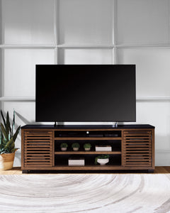 Warm Brown/Black TV stand with two cabinet doors, product view 4 - 4