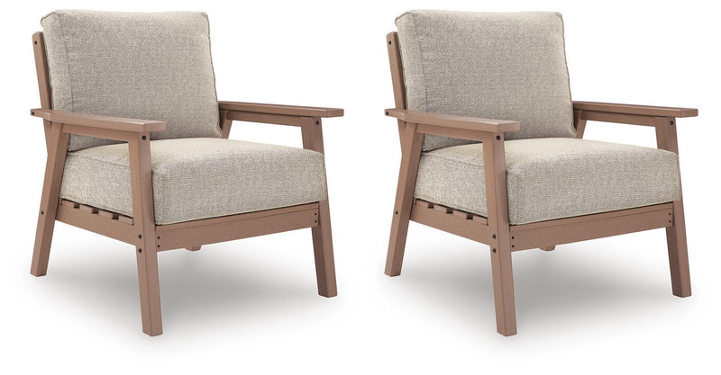 Driftwood HDPE Outdoor Lounge Chairs with Cushions, Set of 2