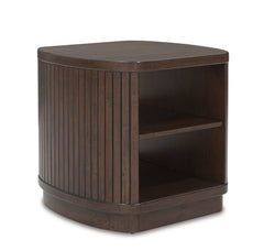Dark Brown square end table with lower shelf, full product view - 1