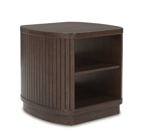 Dark Brown Reeded Square End Table with Adjustable Shelf