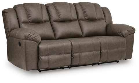 Plush Faux Leather Manual Reclining Sofa in Driftwood