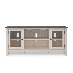 Two-tone TV stand with glass doors and gray grain top, product view 2 - 2