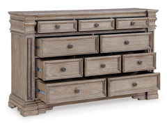 Light Grayish Brown, ten-drawer dresser with drawers open - 2