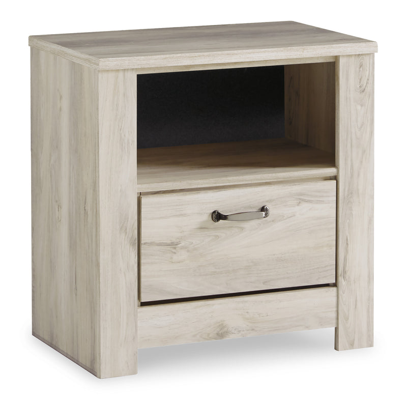 Whitewash One-Drawer Nightstand with Open Cubby and USB Charging