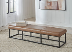 Caramel, leather accent bench in a room setting - 2