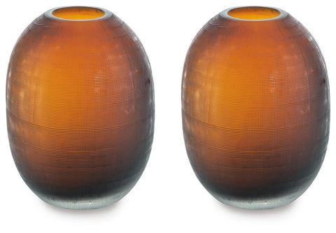 Embersen Amber Grid Textured Glass Vase Set of 2