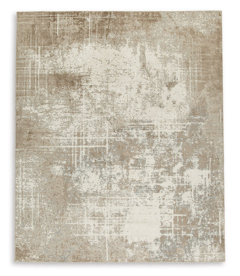 Tan Brown and Gray Distressed Abstract Machine-Washable Rug