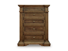 Brown / Traditional Brown Five-Drawer Chest with Brass-Tone Knobs — front view - 3