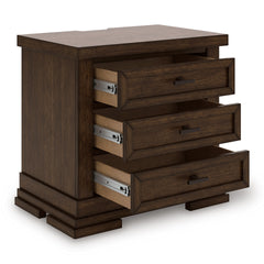 Medium Brown, nightstand with drawers open - 2