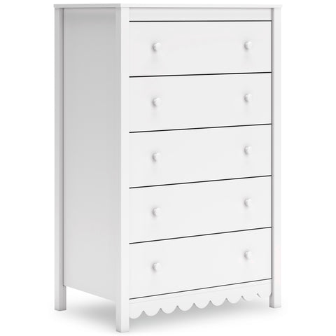 Matte White Five-Drawer Chest with Scalloped Base