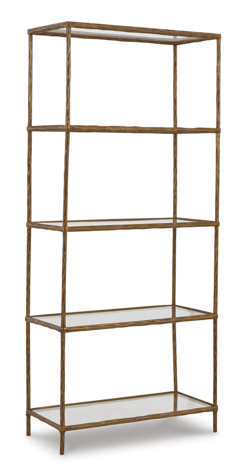 Antique Brass-Tone Aluminum Bookcase with Glass Shelves