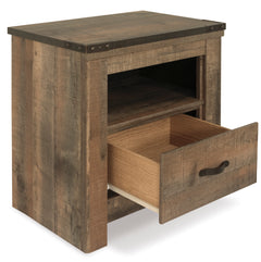 Brown, nightstand with drawer open - 2