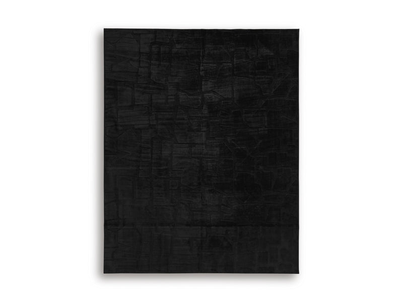 Black Textured Geometric Machine Washable Rug