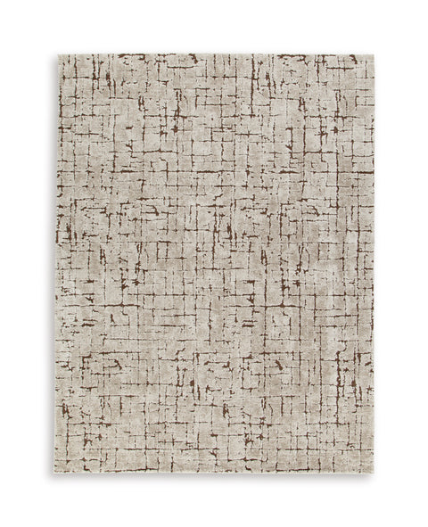 Brown and Taupe Distressed Grid High-Low Woven Rug