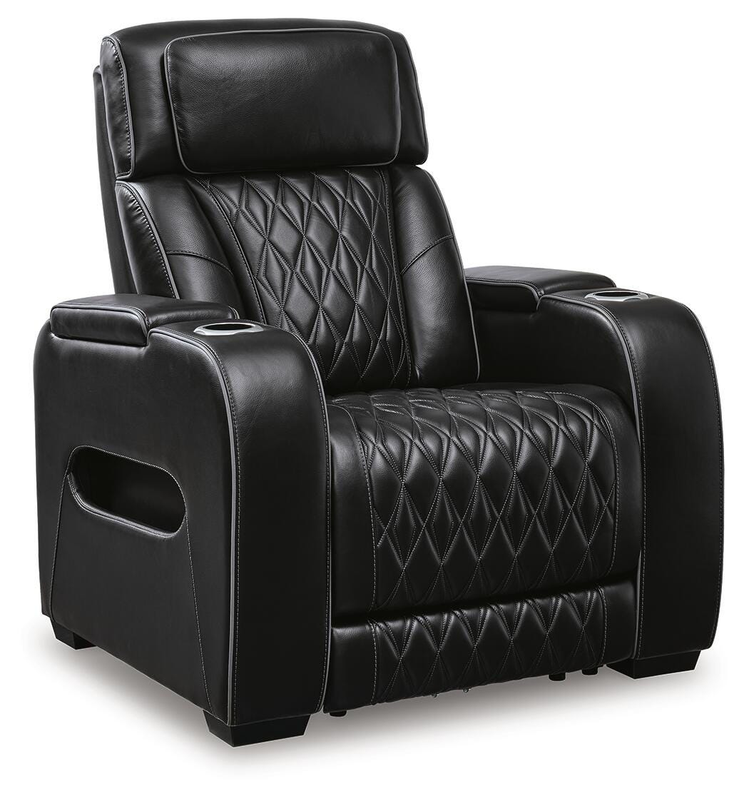 Black, full recliner in closed position