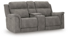 Slate, complete power reclining loveseat, angled view - 4