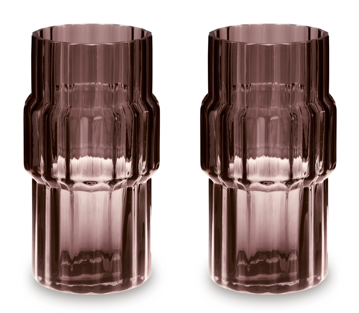 Mauve 9.25-inch height vase set, complete two-vase set