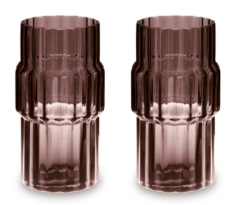 Dorlow Mauve Fluted Glass Indoor Outdoor Vase Set of 2