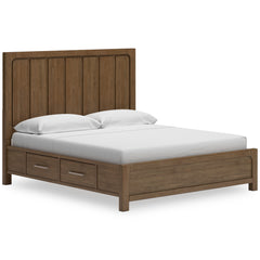 Light Brown Bed King, view 1; selected furniture detail; mattress bedding and decor excluded - 13