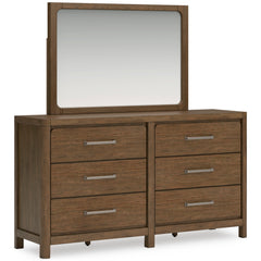 Light Brown Dresser + Mirror, view 1; selected furniture detail; mattress bedding and decor excluded - 46