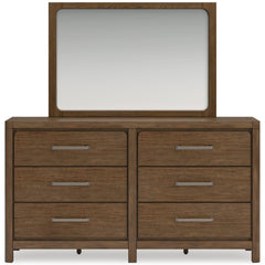 Light Brown Dresser + Mirror, view 2; selected furniture detail; mattress bedding and decor excluded - 47