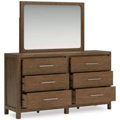 Light Brown Dresser + Mirror, view 3; selected furniture detail; mattress bedding and decor excluded - 48
