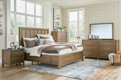 Light Brown 5pc Bedroom Set Queen, view 1; styled room showing King bed; selected configuration includes 5pc bedroom set only; other furniture excluded; mattress bedding and decor excluded - 8