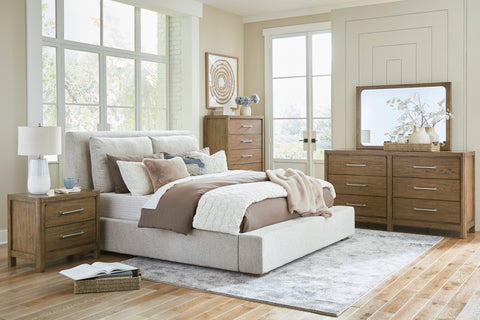 Neutral Upholstered Beds and Light Brown Bedroom Sets