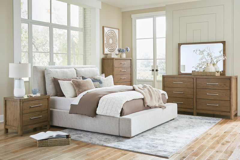 Neutral Upholstered Beds and Light Brown Bedroom Sets
