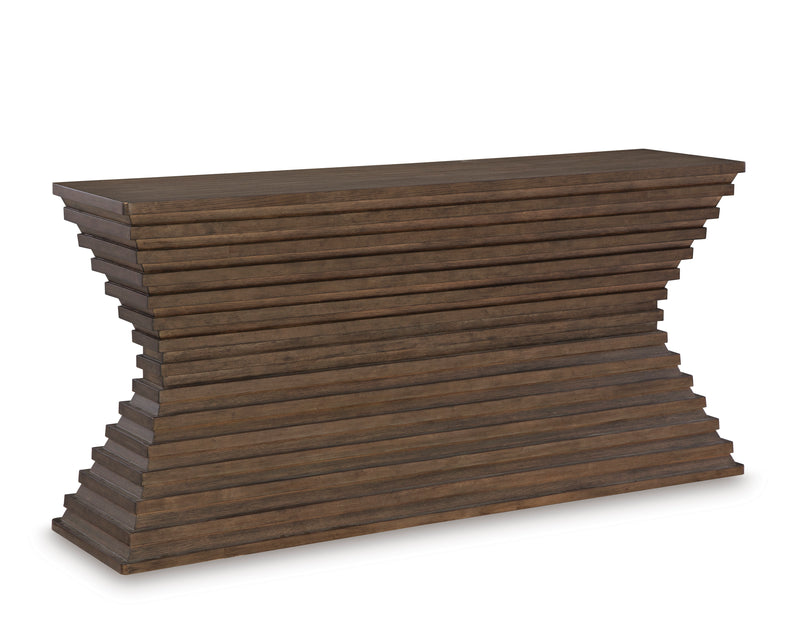 72-Inch Warm Brown Console Table with Sculpted Geometric Base