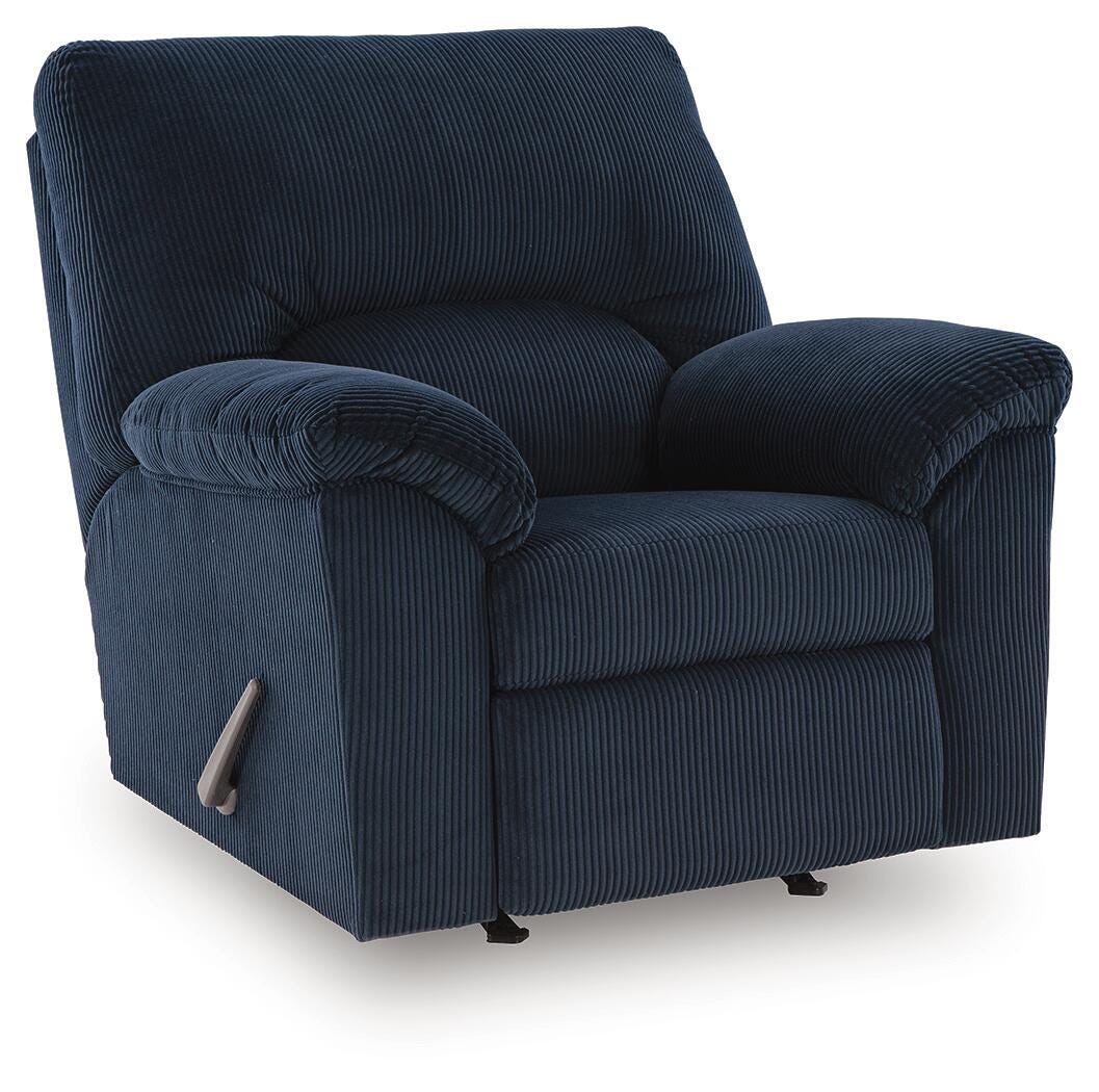 Navy, full recliner in closed position