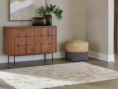 Cream/Tan/Rust 63" x 83", room view; furniture excluded - 6