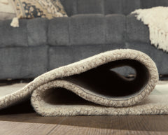 Linen/Blue/Green 60.5" x 84", rolled rug backing detail - 8