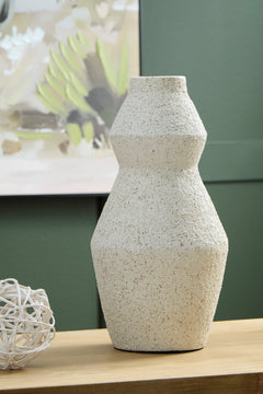 Cream 13.5-inch height vase, full product view - 1