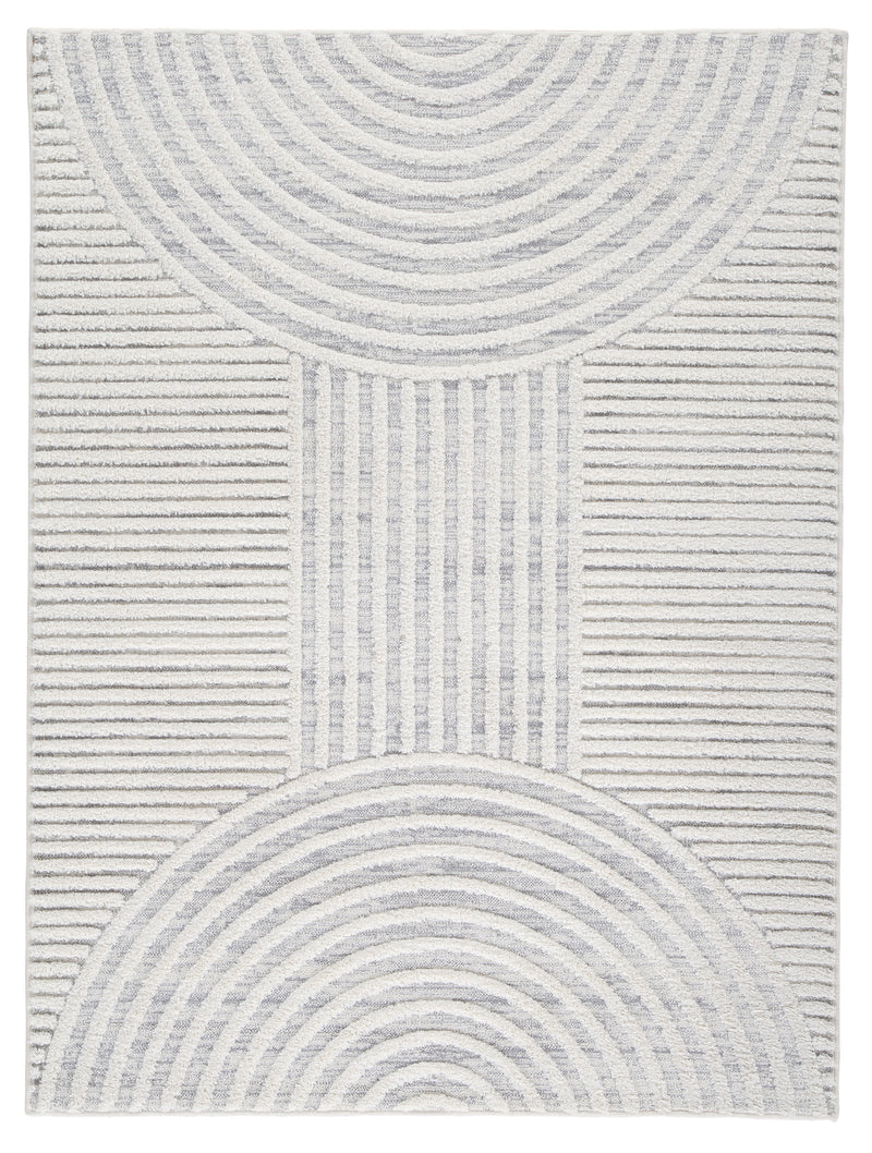 Gray and Cream Arc-Line High-Low Woven Rug