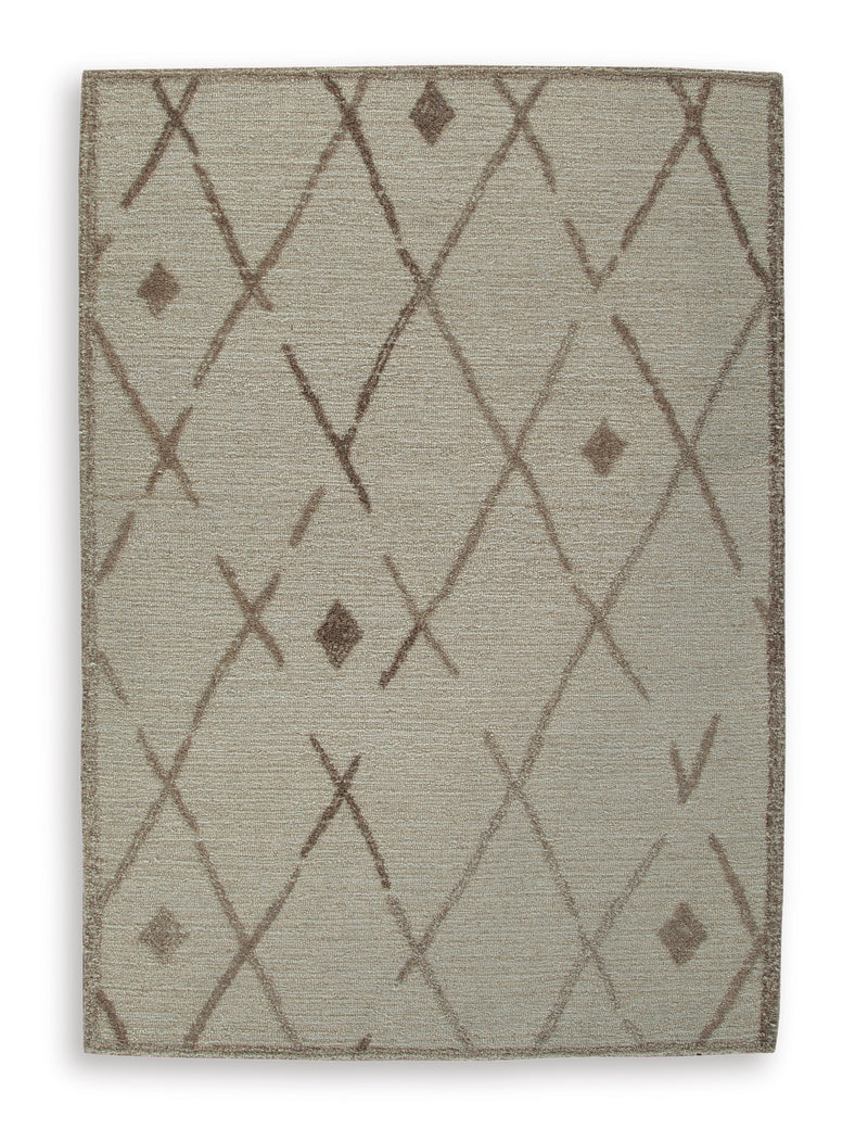 Beige and Brown Open Diamond Hand-Tufted Wool Rug
